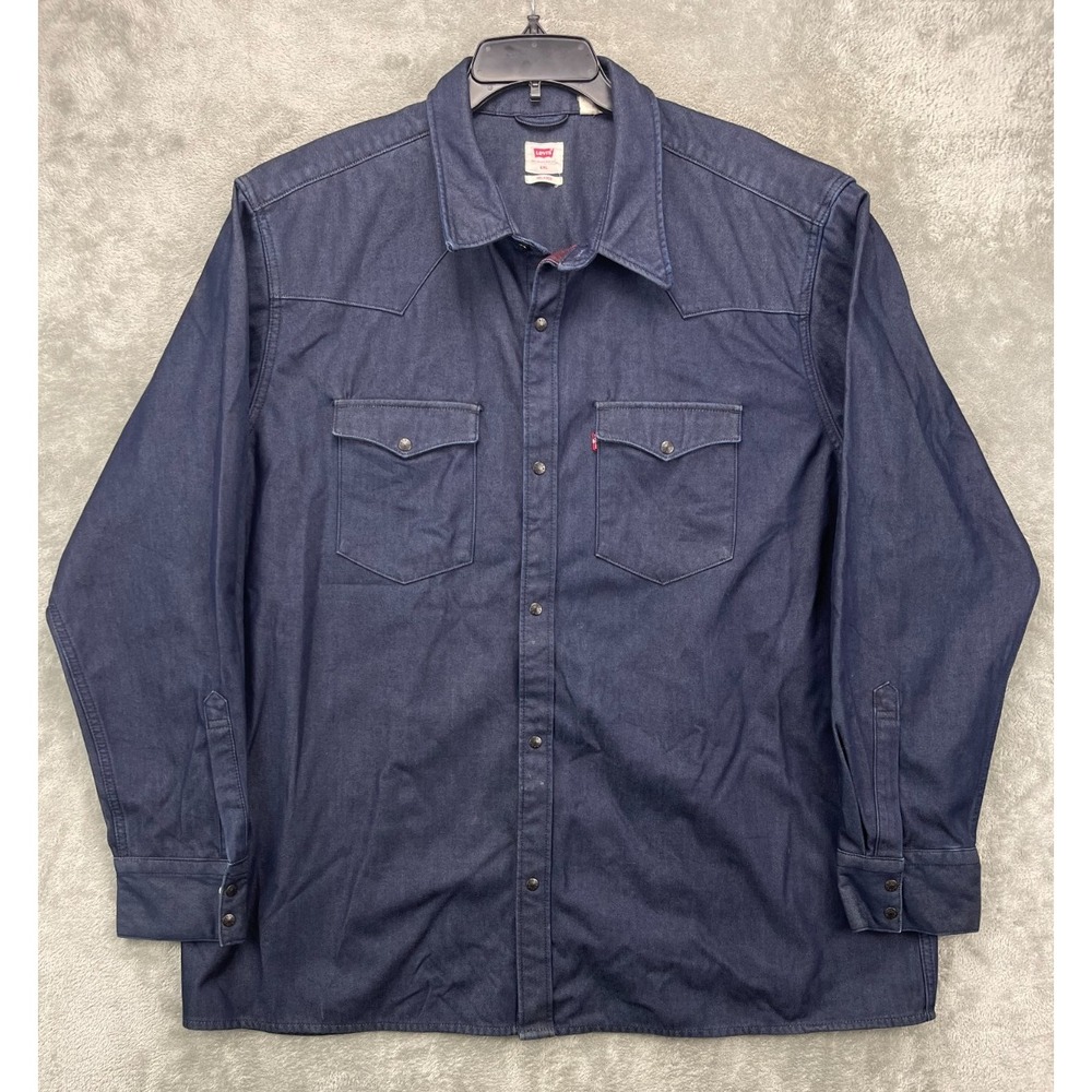 Levi's Men's Barstow Western Shirt XXL Blue Denim Long‎ Sleeve Snap Up